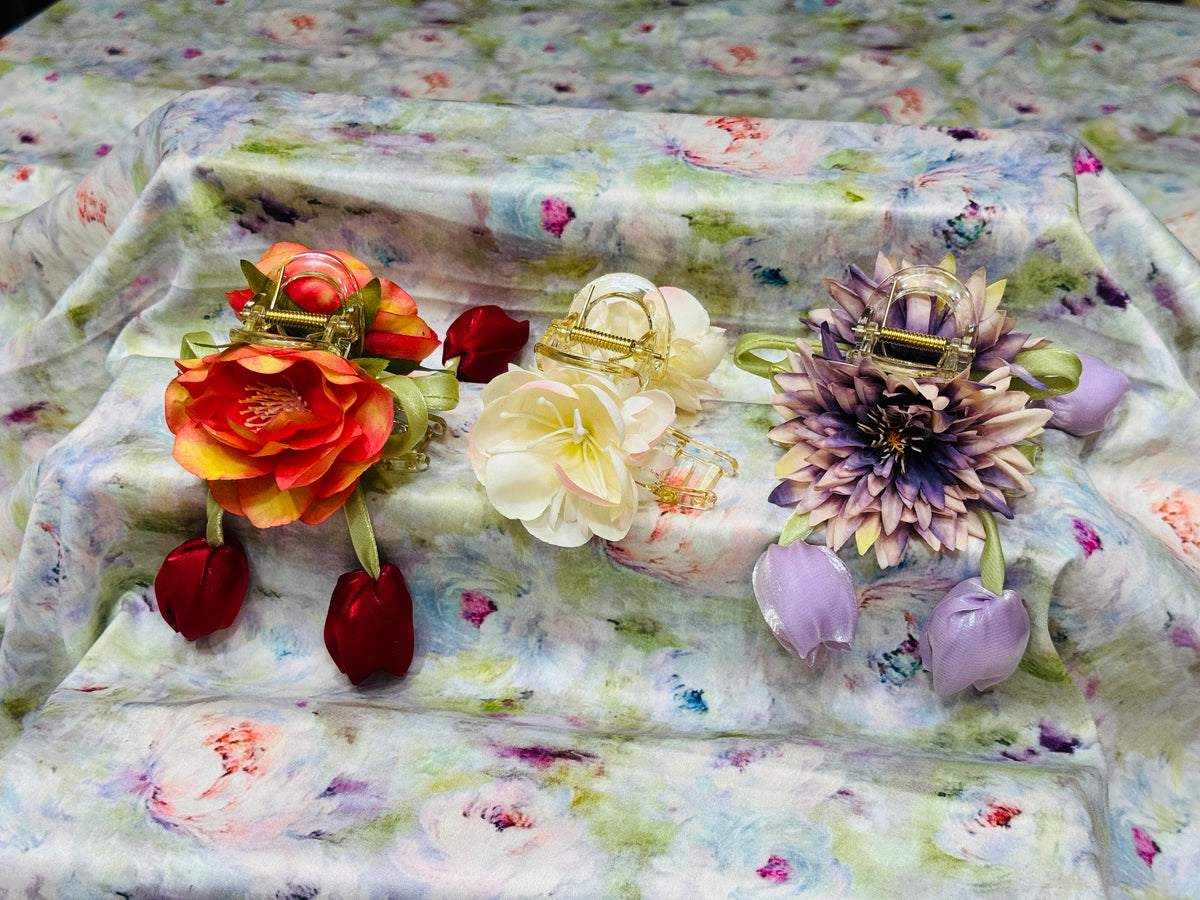 Premium Floral Hair Clucther 3Pcs Combo H25