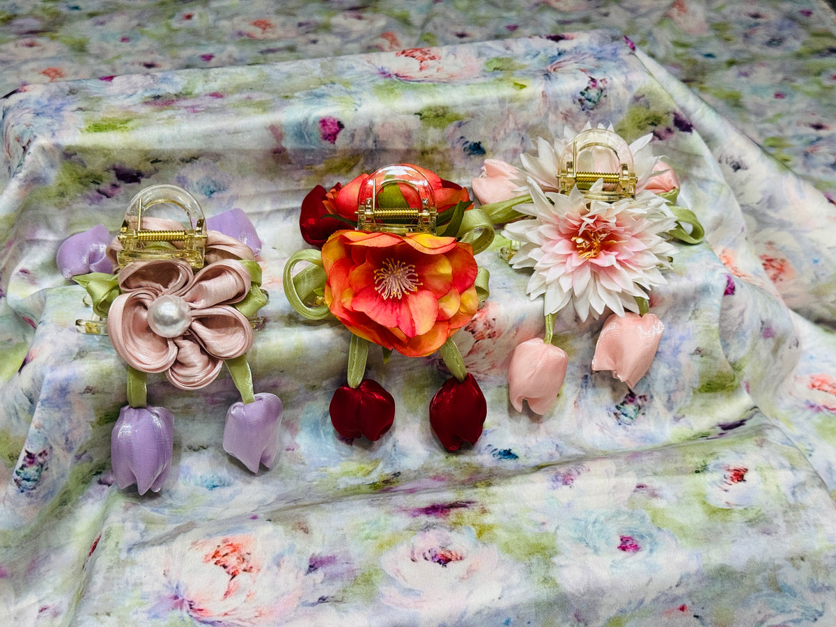 Premium Floral Hair Clucther 3Pcs Combo H30